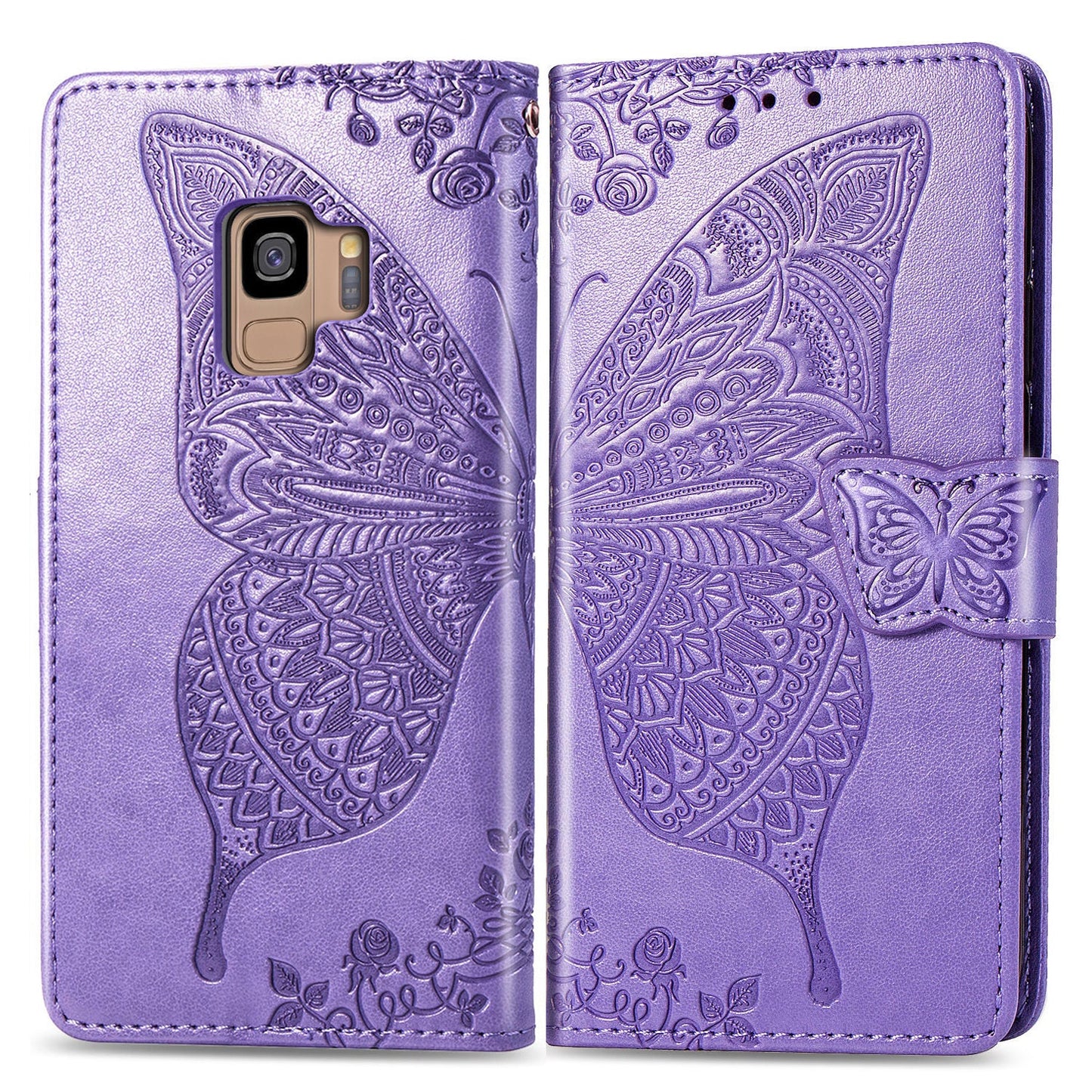 Luxury Embossed Butterfly Leather Wallet Flip Case For Samsung Galaxy S9
