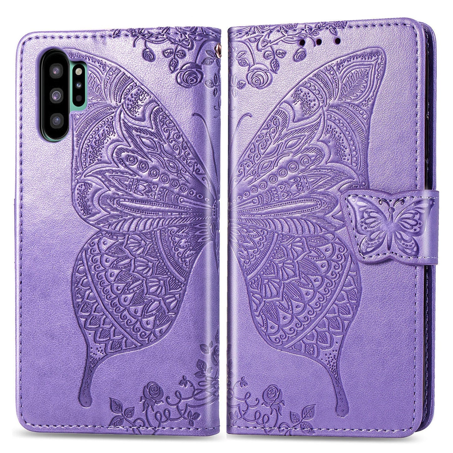 Étui portefeuille de luxe en cuir gaufré papillon pour Samsung Note10 Plus