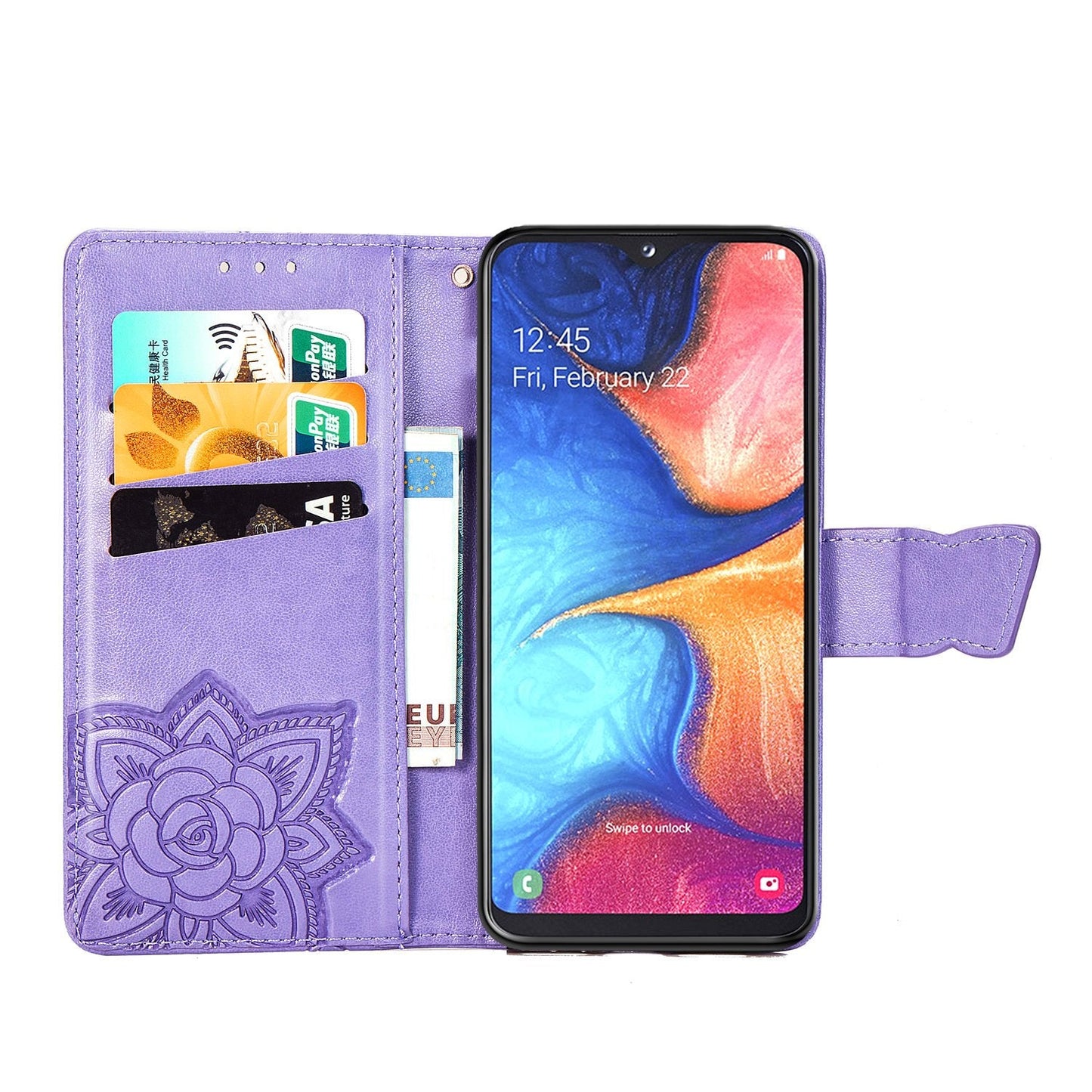 Luxury Embossed Butterfly Leather Wallet Flip Case For Samsung A10E