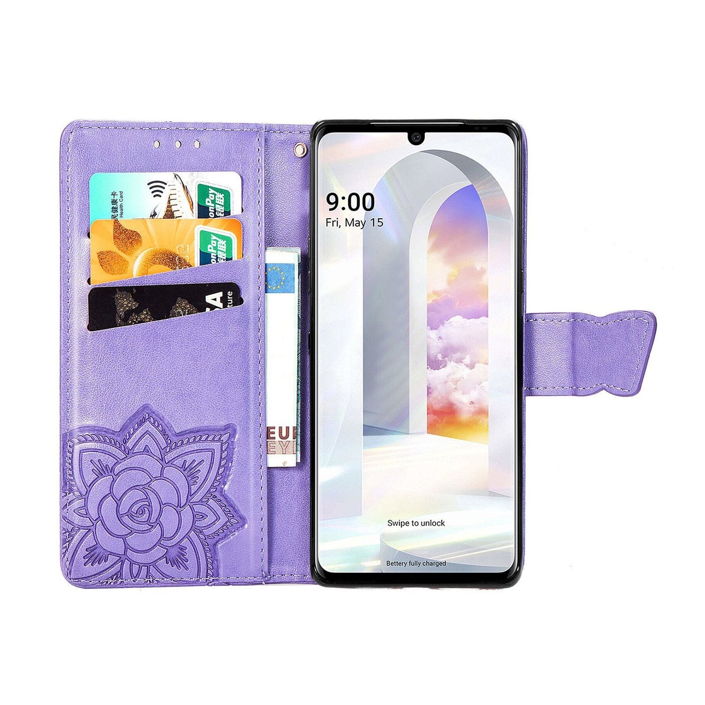 Luxury Embossed Butterfly Leather Wallet Flip Case for LG Velvet