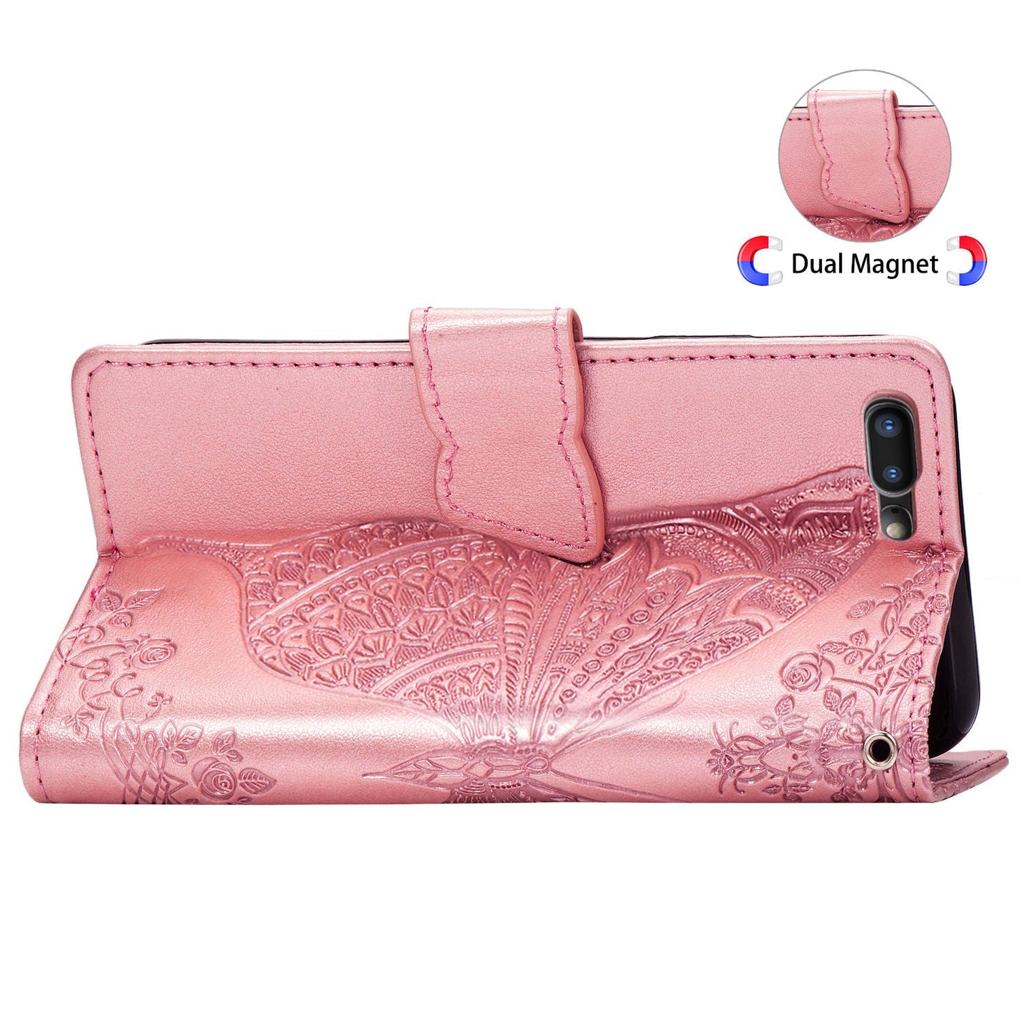 Neue luxuriöse Brieftaschen-Schutzhülle aus geprägtem Leder mit Schmetterlingsmotiv für iPhone 7 Plus/8 Plus