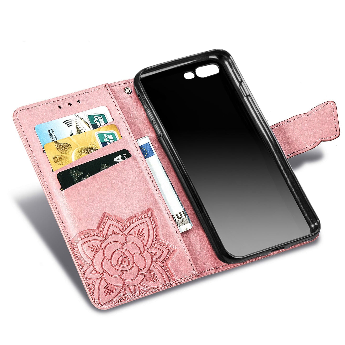 Neue luxuriöse Brieftaschen-Schutzhülle aus geprägtem Leder mit Schmetterlingsmotiv für iPhone 7 Plus/8 Plus