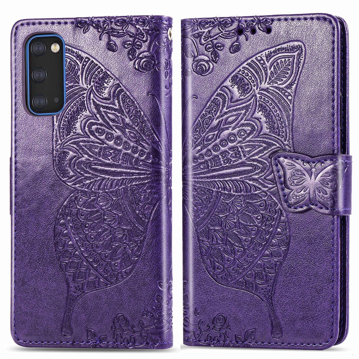 Étui Portefeuille de Luxe en Cuir Papillon Gaufré pour Samsung