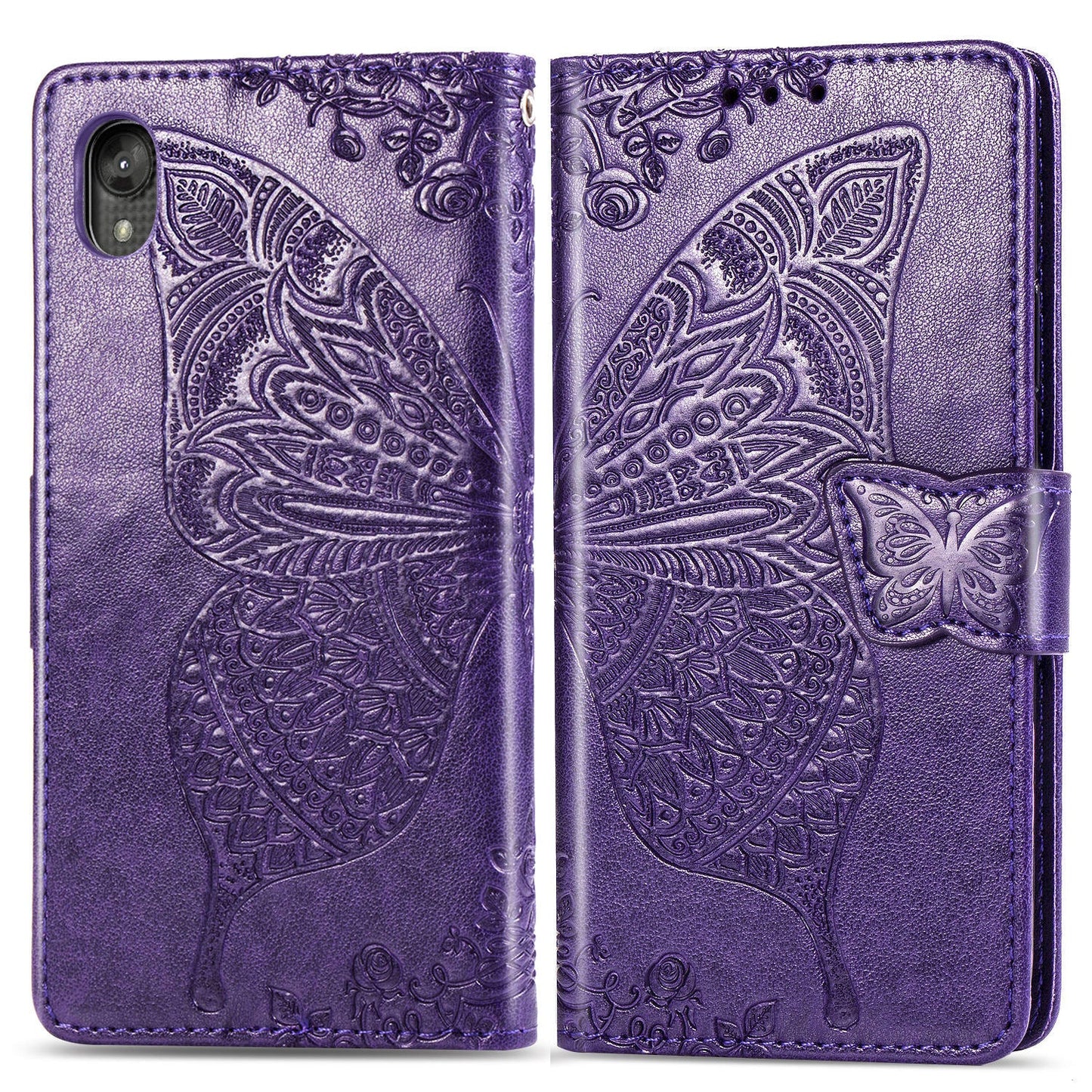Luxury Embossed Butterfly Leather Wallet Flip Case for MOTO E6