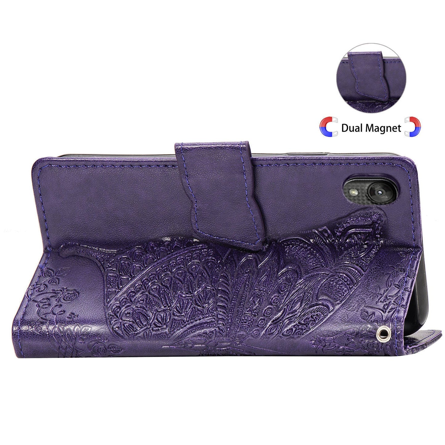 Luxury Embossed Butterfly Leather Wallet Flip Case for MOTO E6
