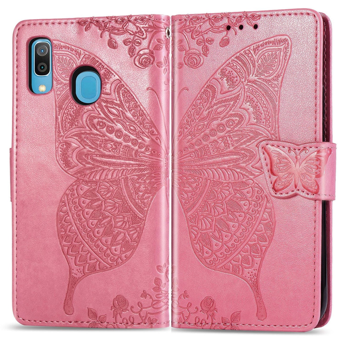 Luxury Embossed Butterfly Leather Wallet Flip Case For Samsung A20