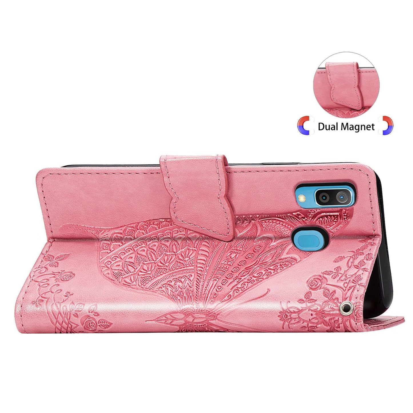 Luxury Embossed Butterfly Leather Wallet Flip Case For Samsung A20