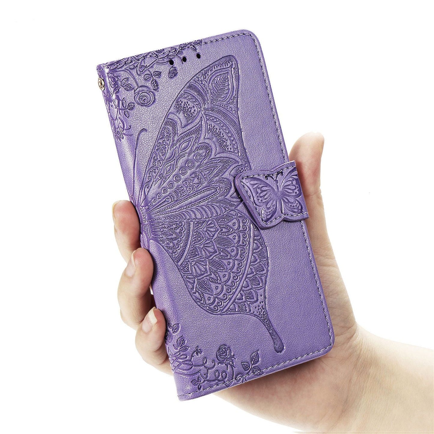 Étui portefeuille en cuir gaufré de luxe avec papillons pour LG K61