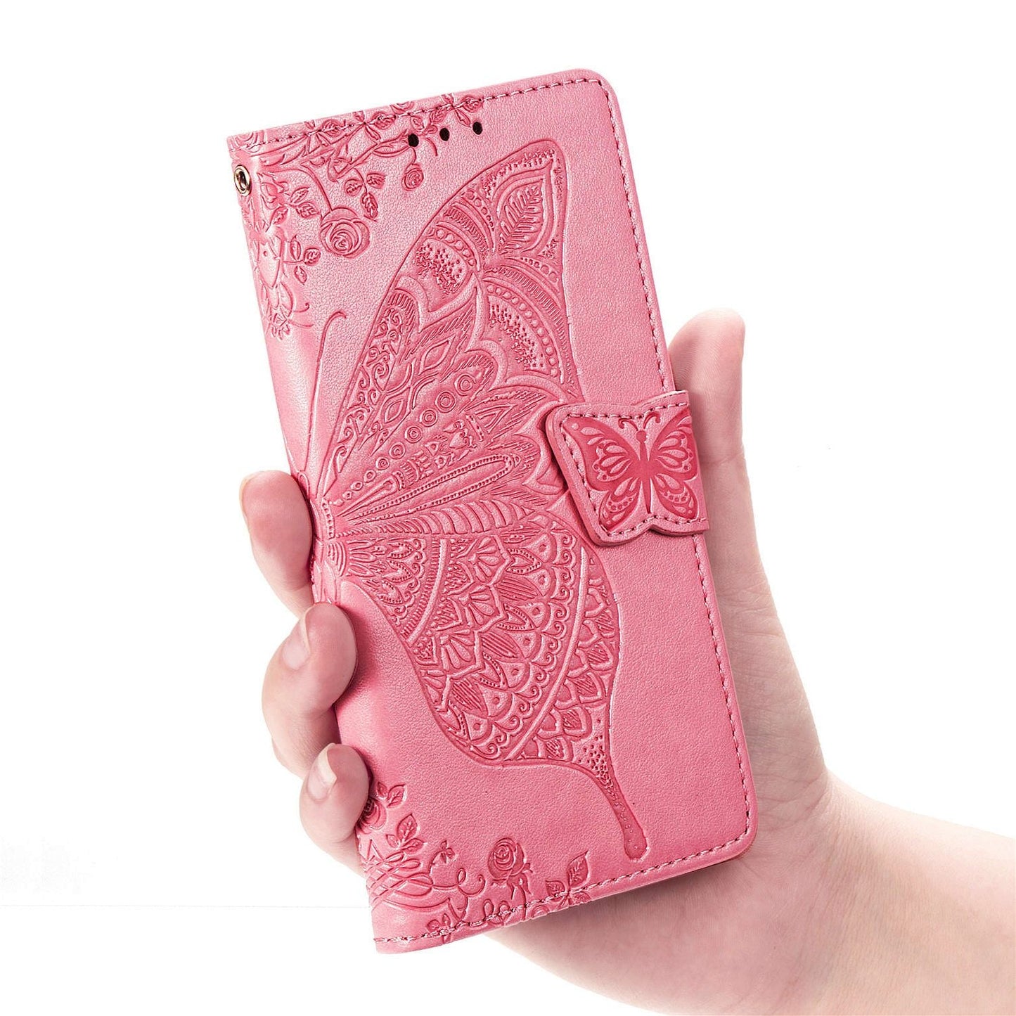 Étui portefeuille en cuir gaufré de luxe avec papillons pour LG K61