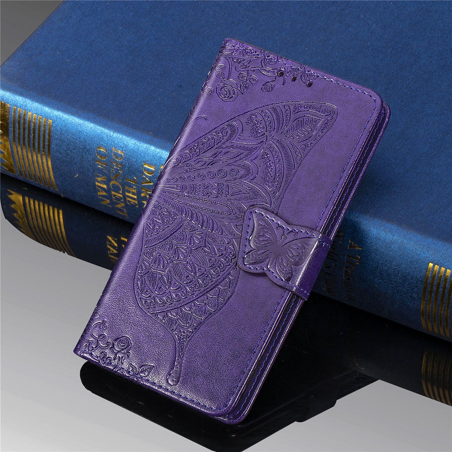 Luxury Embossed Butterfly Leather Wallet Flip Case for MOTO E6