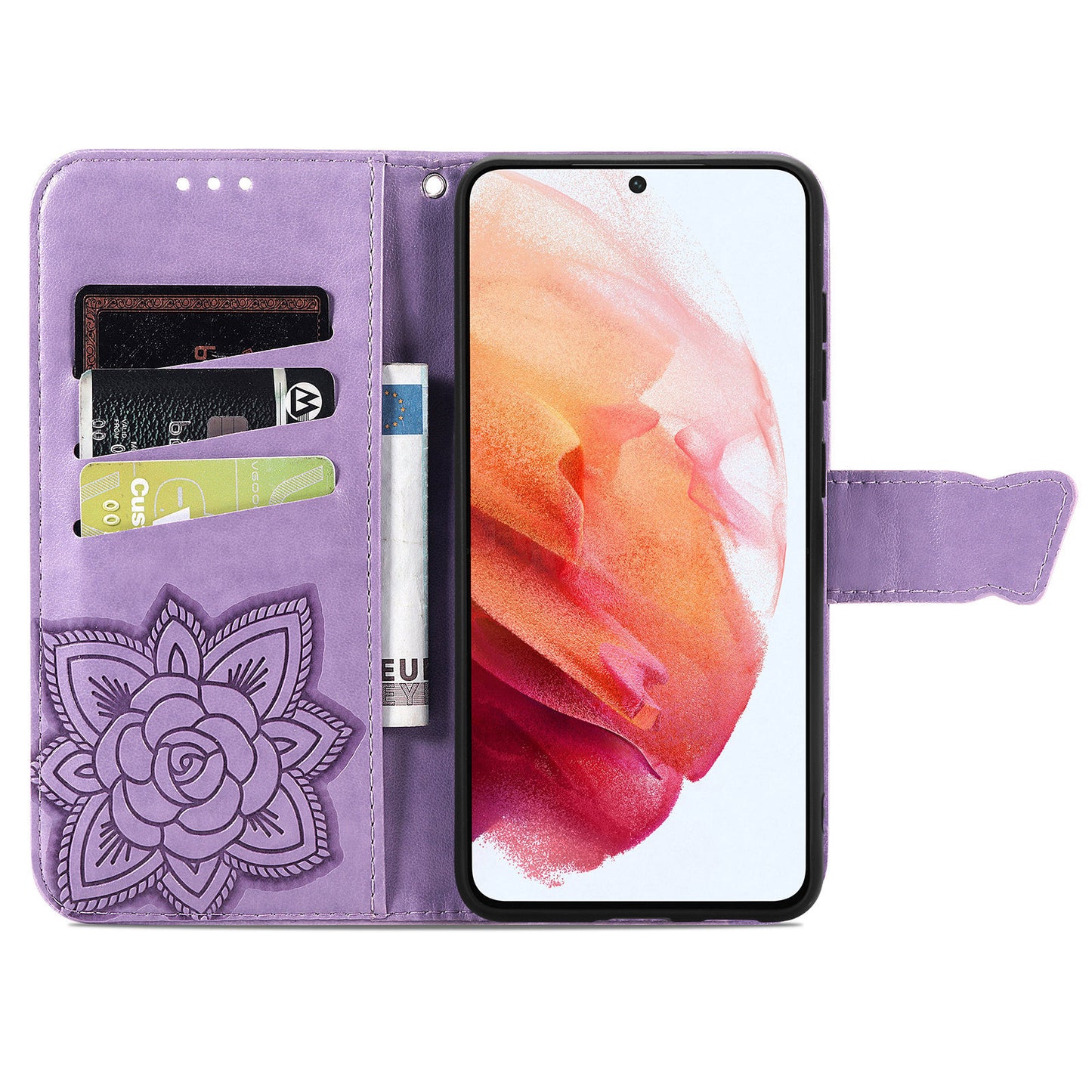 Étui portefeuille à rabat en cuir papillon gaufré de luxe pour Samsung Galaxy S21FE