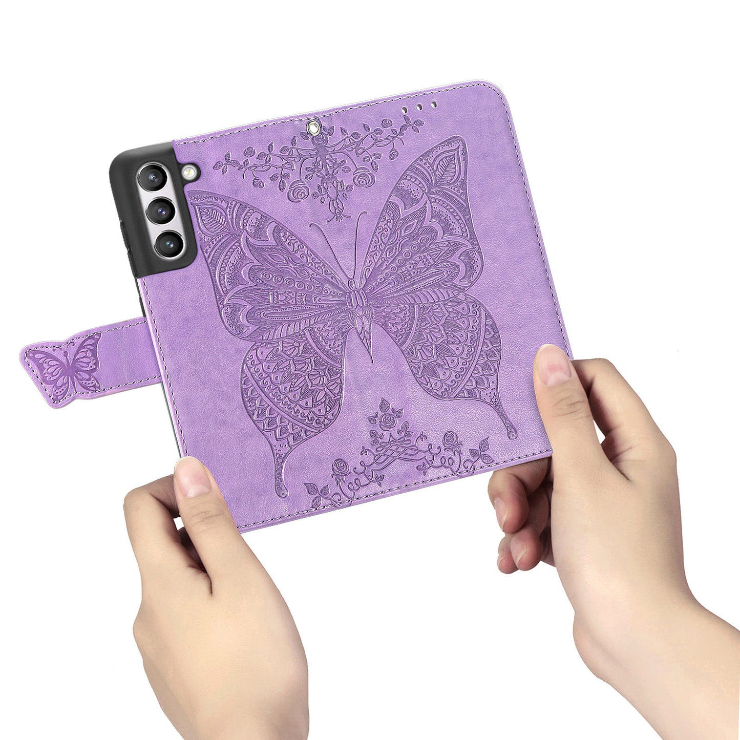 Étui portefeuille à rabat en cuir papillon gaufré de luxe pour Samsung Galaxy S21FE
