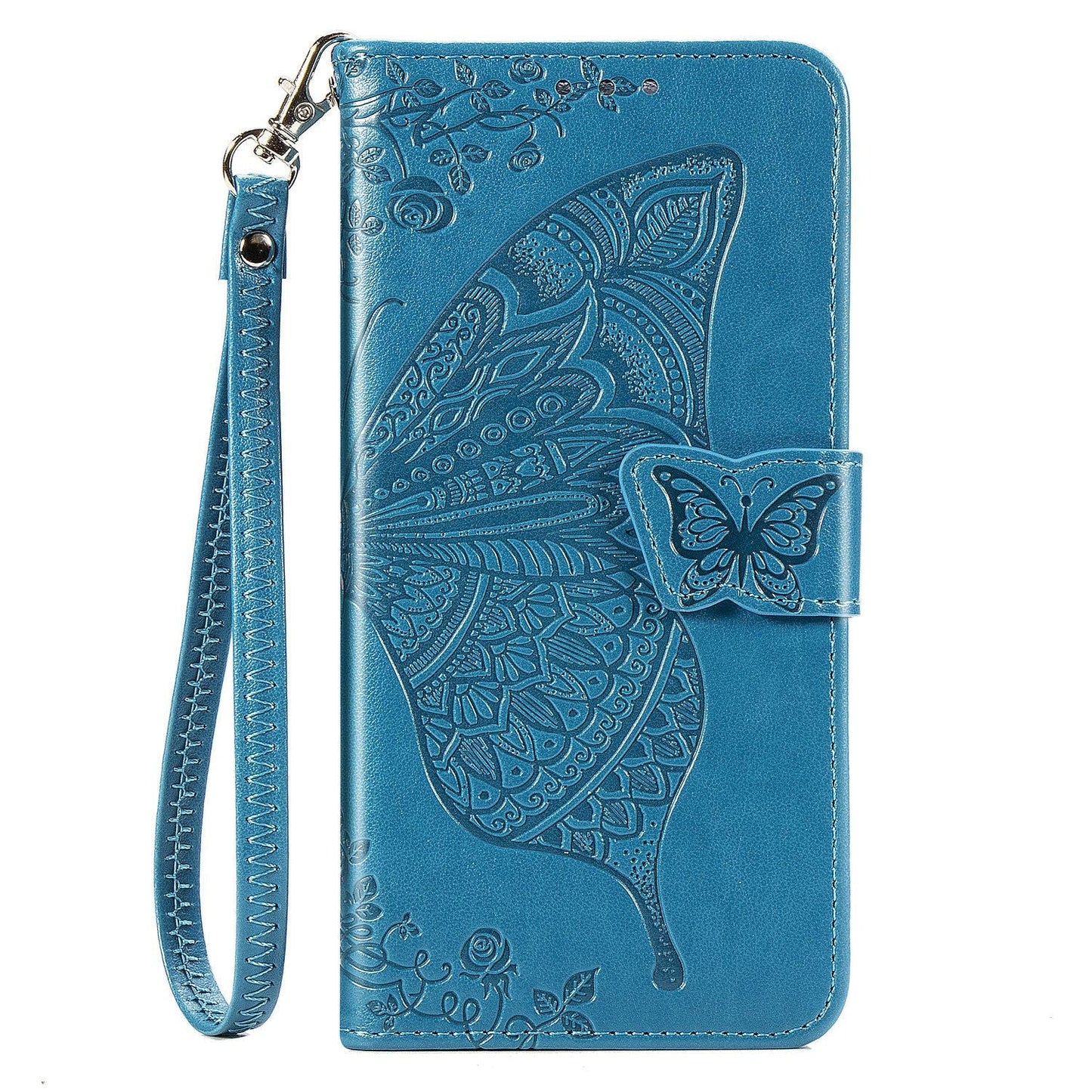 Étui portefeuille à rabat en cuir avec papillons gaufrés de luxe pour Samsung A40