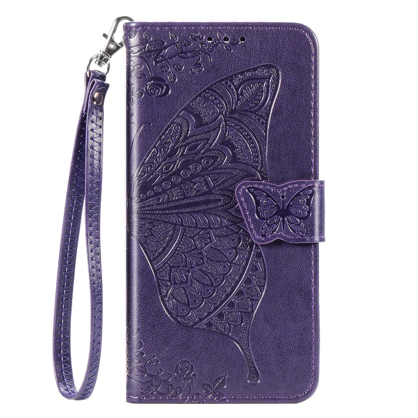 Étui portefeuille à rabat en cuir avec papillons gaufrés de luxe pour Samsung A40
