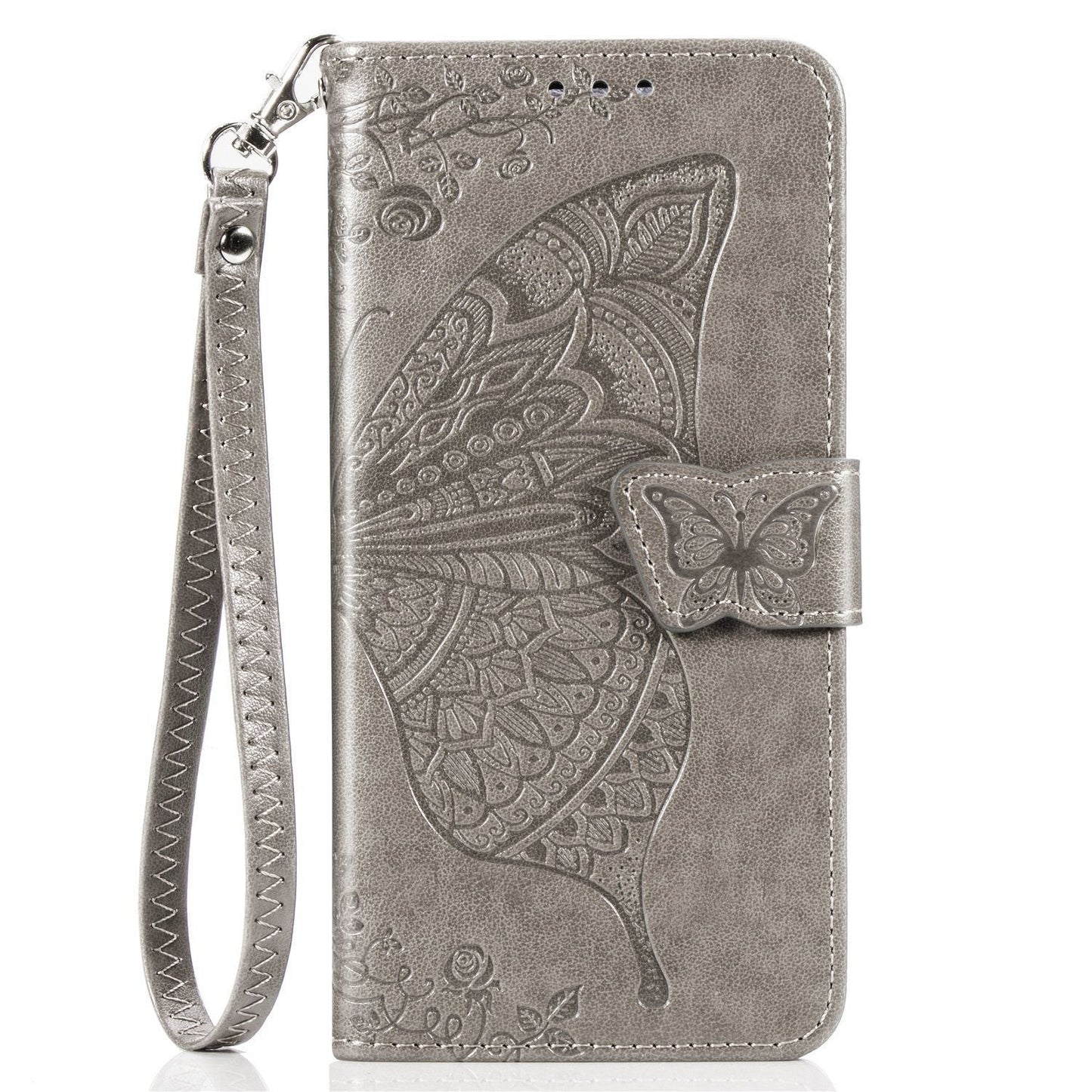 Étui portefeuille à rabat en cuir avec papillons gaufrés de luxe pour Samsung A40