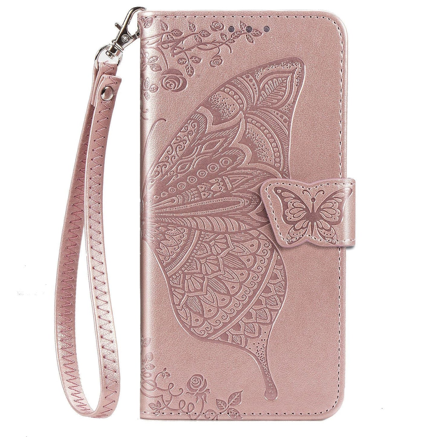 Étui portefeuille à rabat en cuir avec papillons gaufrés de luxe pour Samsung A40