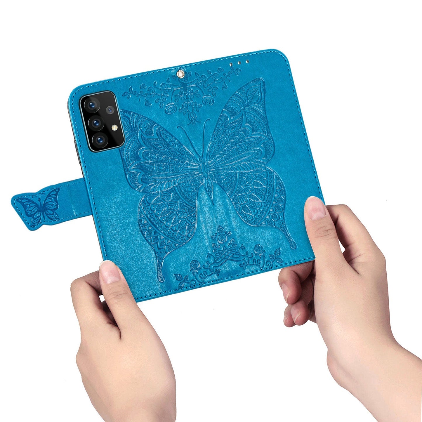 Étui portefeuille rabattable en cuir papillon 3D amélioré avec lanière pour Samsung