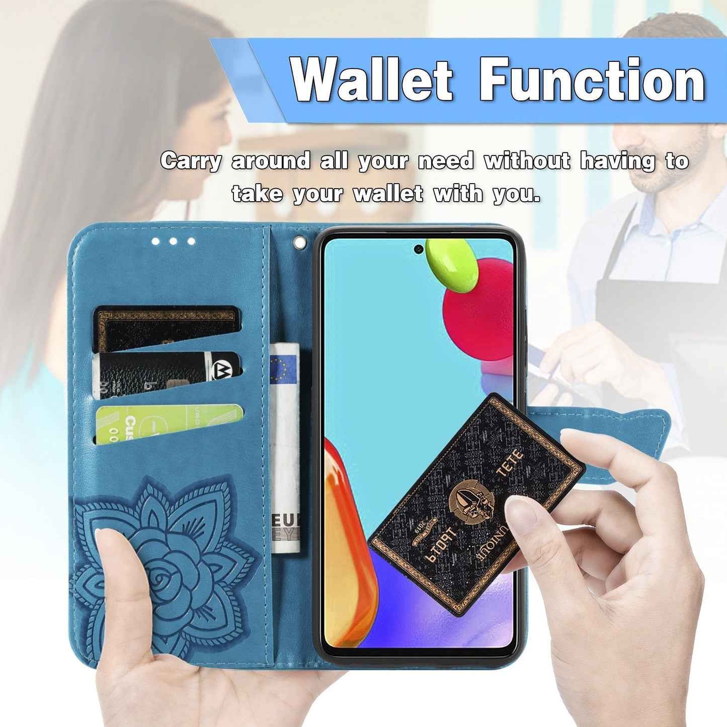 Étui portefeuille rabattable en cuir papillon 3D amélioré avec lanière pour Samsung