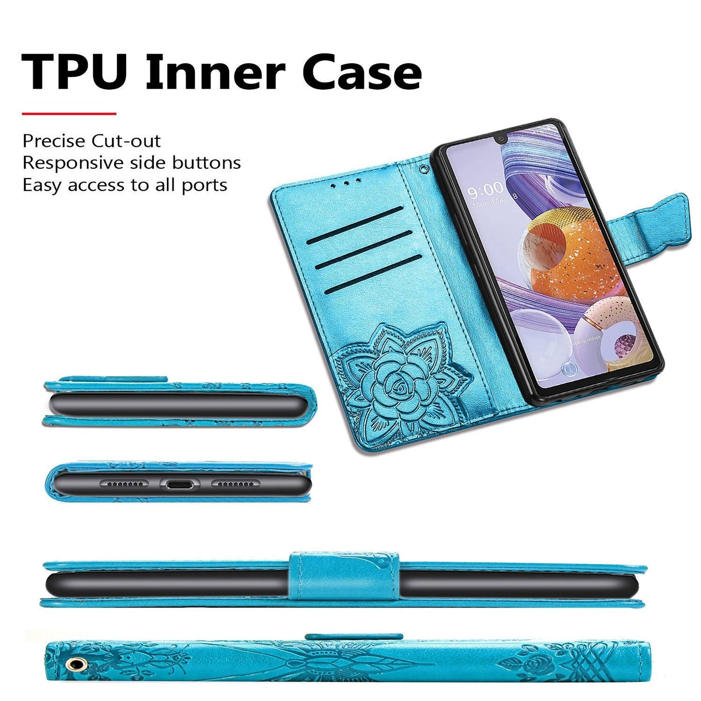 Luxury Embossed Butterfly Leather Wallet Flip Case for LG Stylo 6