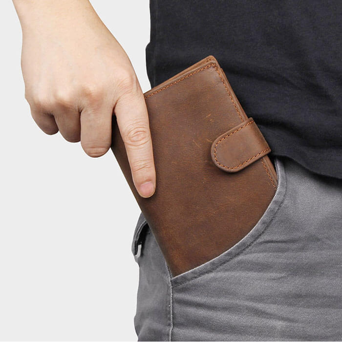 RFID Genuine Leather Card Holder Trifold Men Wallet