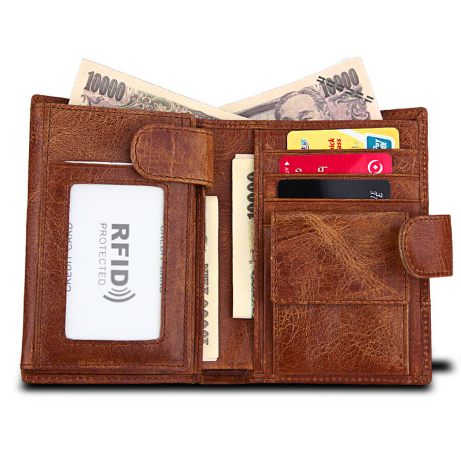 RFID Genuine Leather Card Holder Trifold Men Wallet