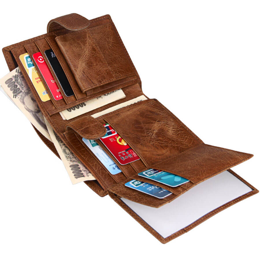 RFID Genuine Leather Card Holder Trifold Men Wallet
