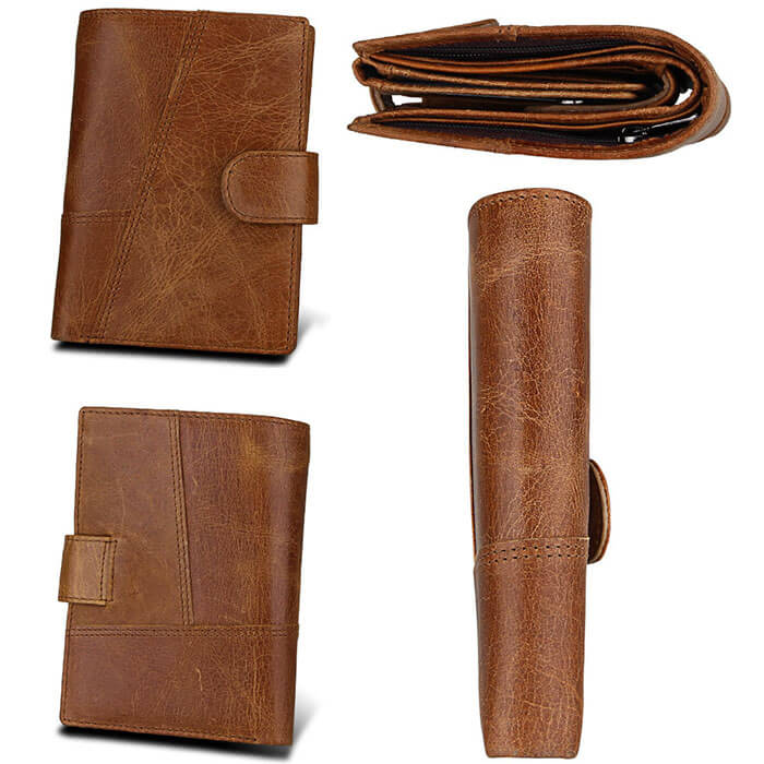 RFID Genuine Leather Card Holder Trifold Men Wallet