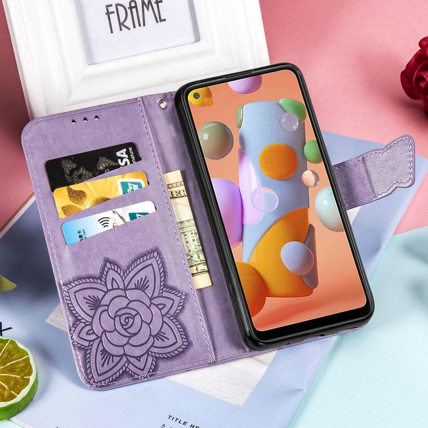 Luxuriöses geprägtes Schmetterlings-Leder-Wallet-Flip-Case für Samsung A Serie