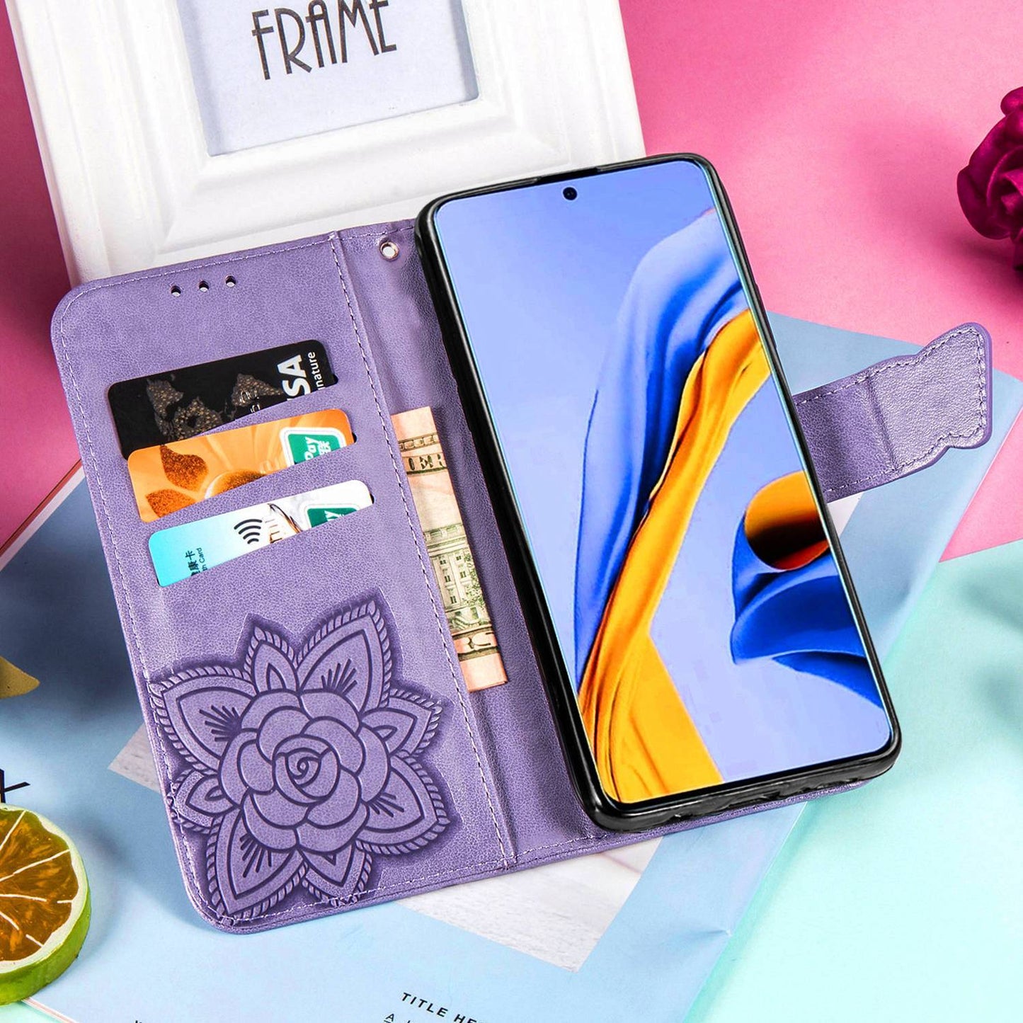 Luxury Embossed Butterfly Leather Wallet Flip Case For Samsung A71
