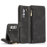 Luxury Skin Feel Multi-card Zipper Leather Case For Samsung Series