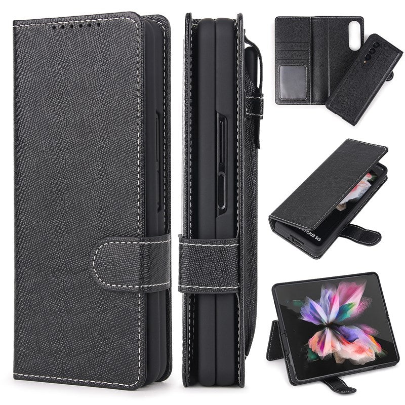 New 2-in-1 Leather Wallet Pen Slot Phone Case For Samsung Galaxy Z Fold3 5G