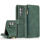 Luxury Skin Feel Multi-card Zipper Leather Case For Samsung Series