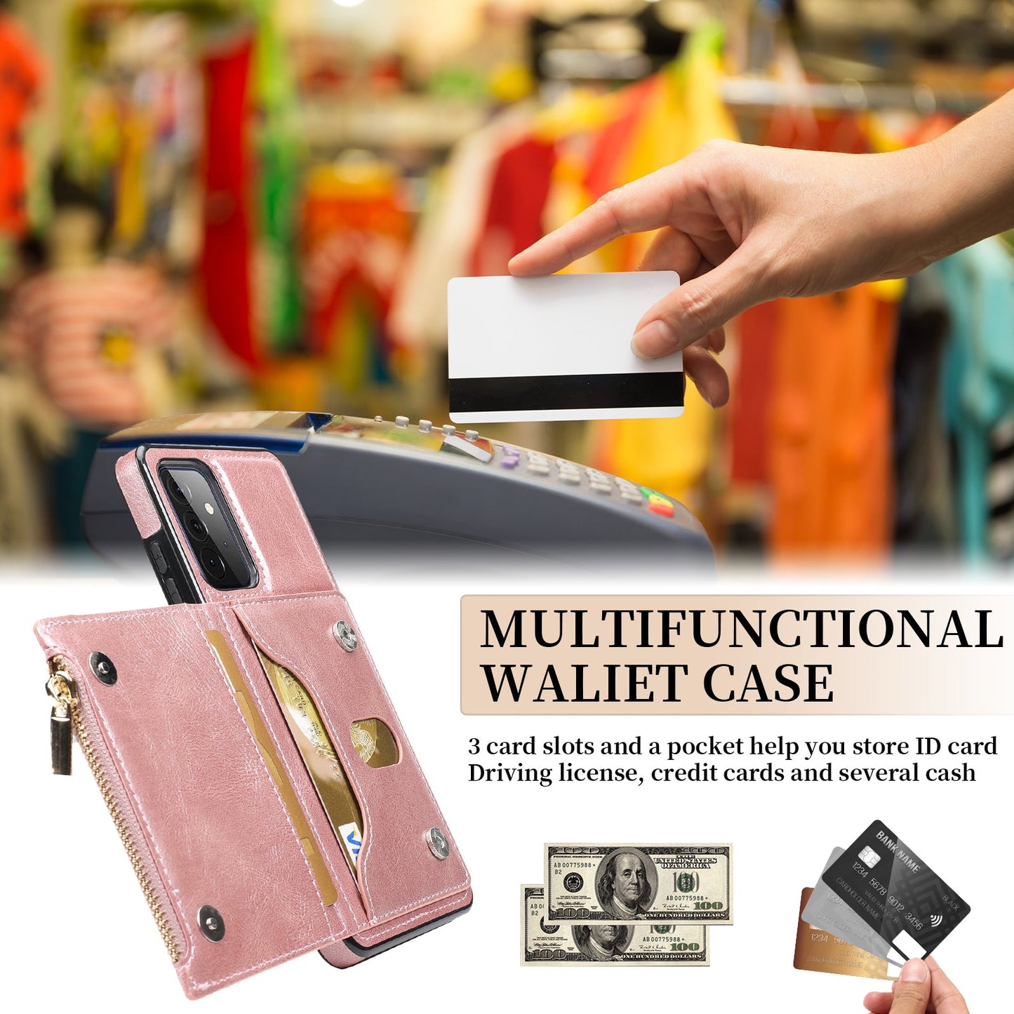 Neues Upgrade Multifunktionale Brieftaschen-Reißverschluss-Handyhülle für Samsung A52 5G