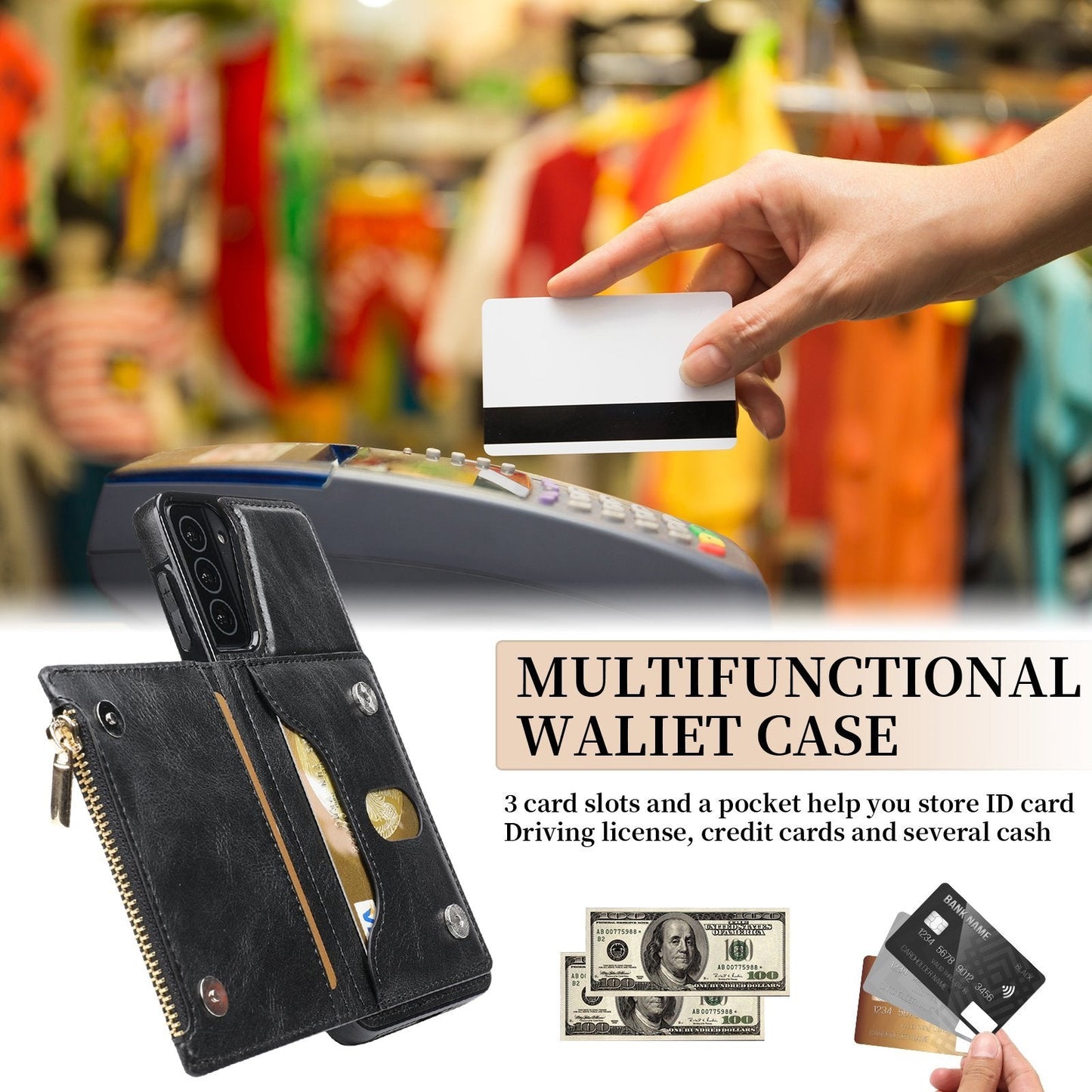 New Upgrade Multifunctional Wallet Zipper Phone Case  For Samsung S21 5G
