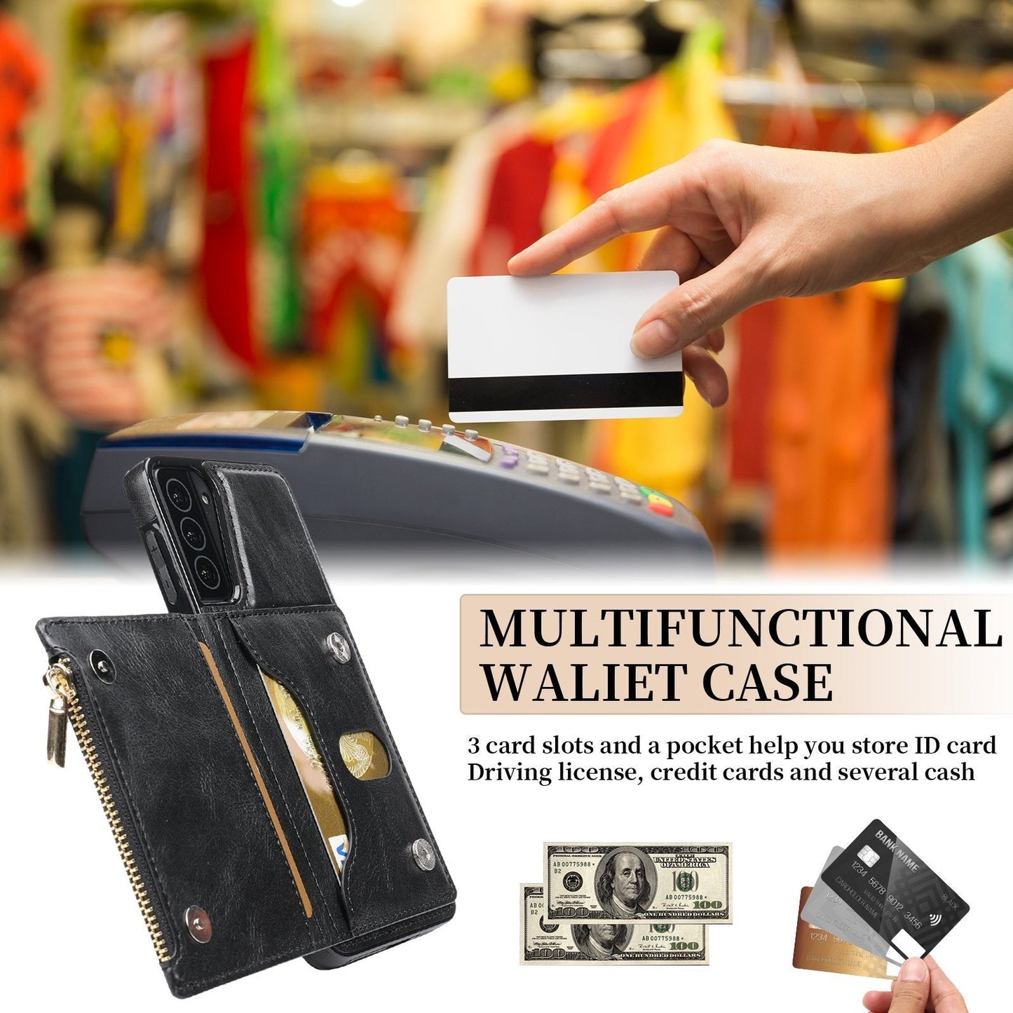 Neues Upgrade Multifunktionales Wallet-Reißverschluss-Handyhülle für Samsung S21 Plus 5G