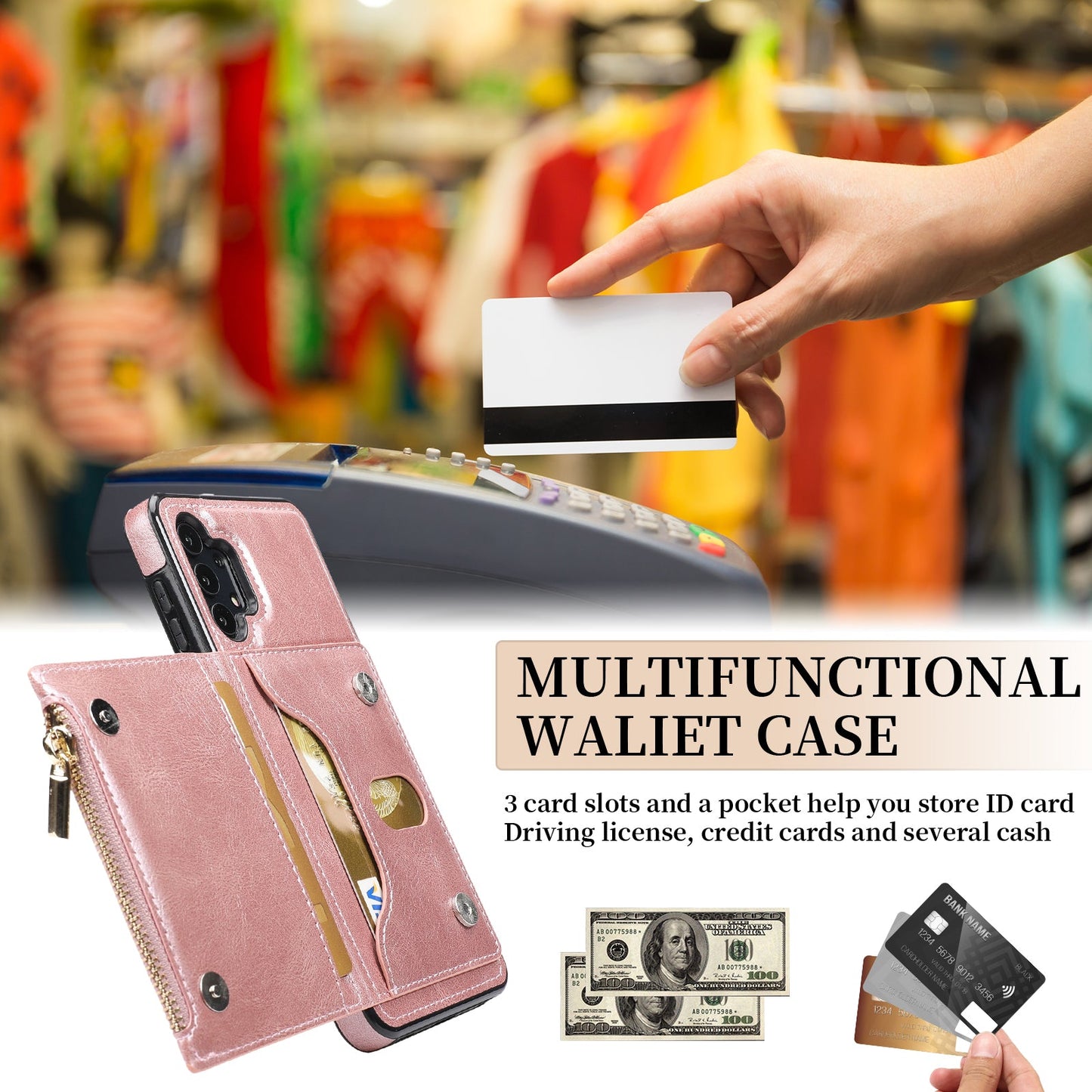 Neues Upgrade Multifunktionale Brieftaschen-Reißverschluss-Handyhülle für Samsung A32 5G