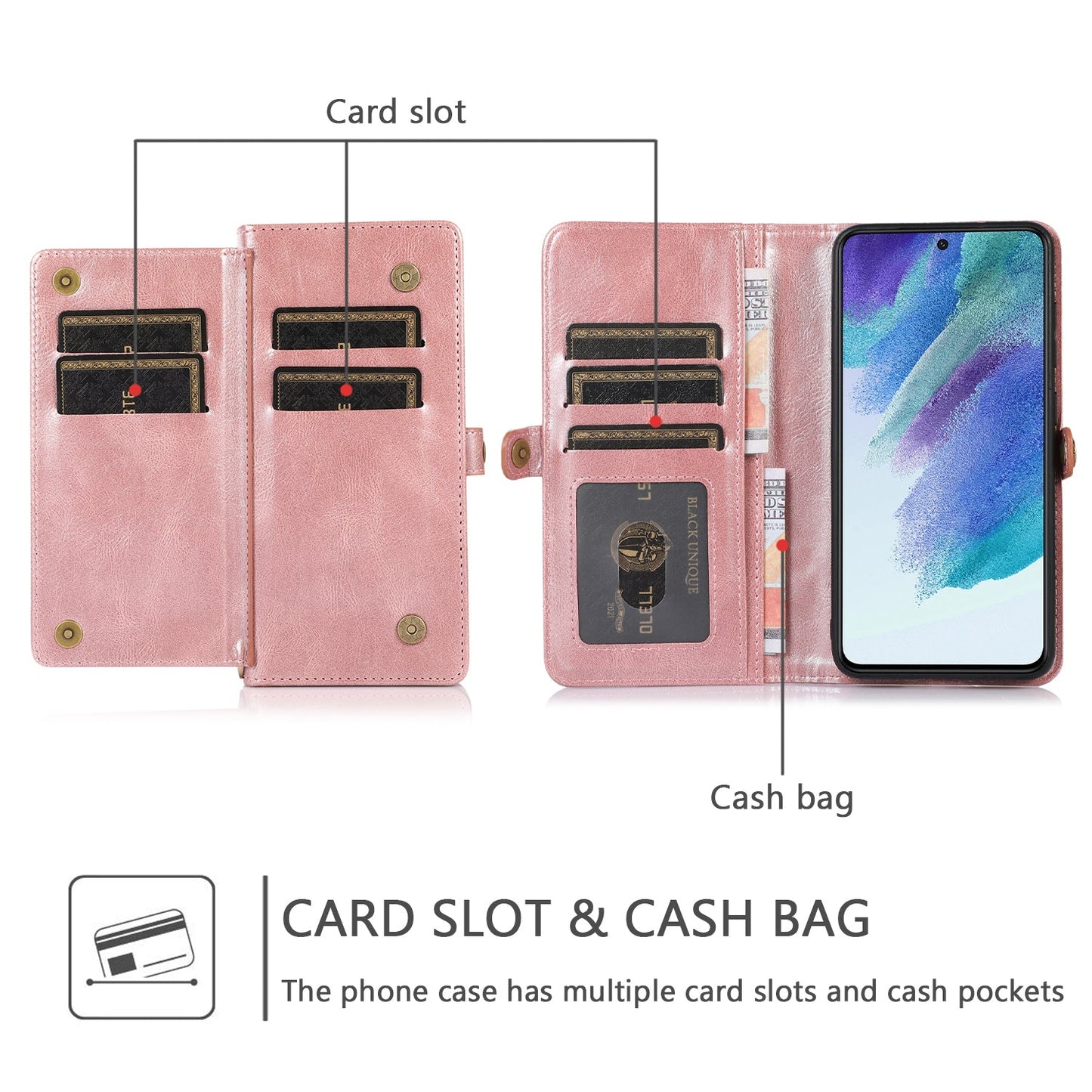 Multifunktionale, aufteilbare magnetische Handyhülle mit Brieftasche für Samsung S21FE