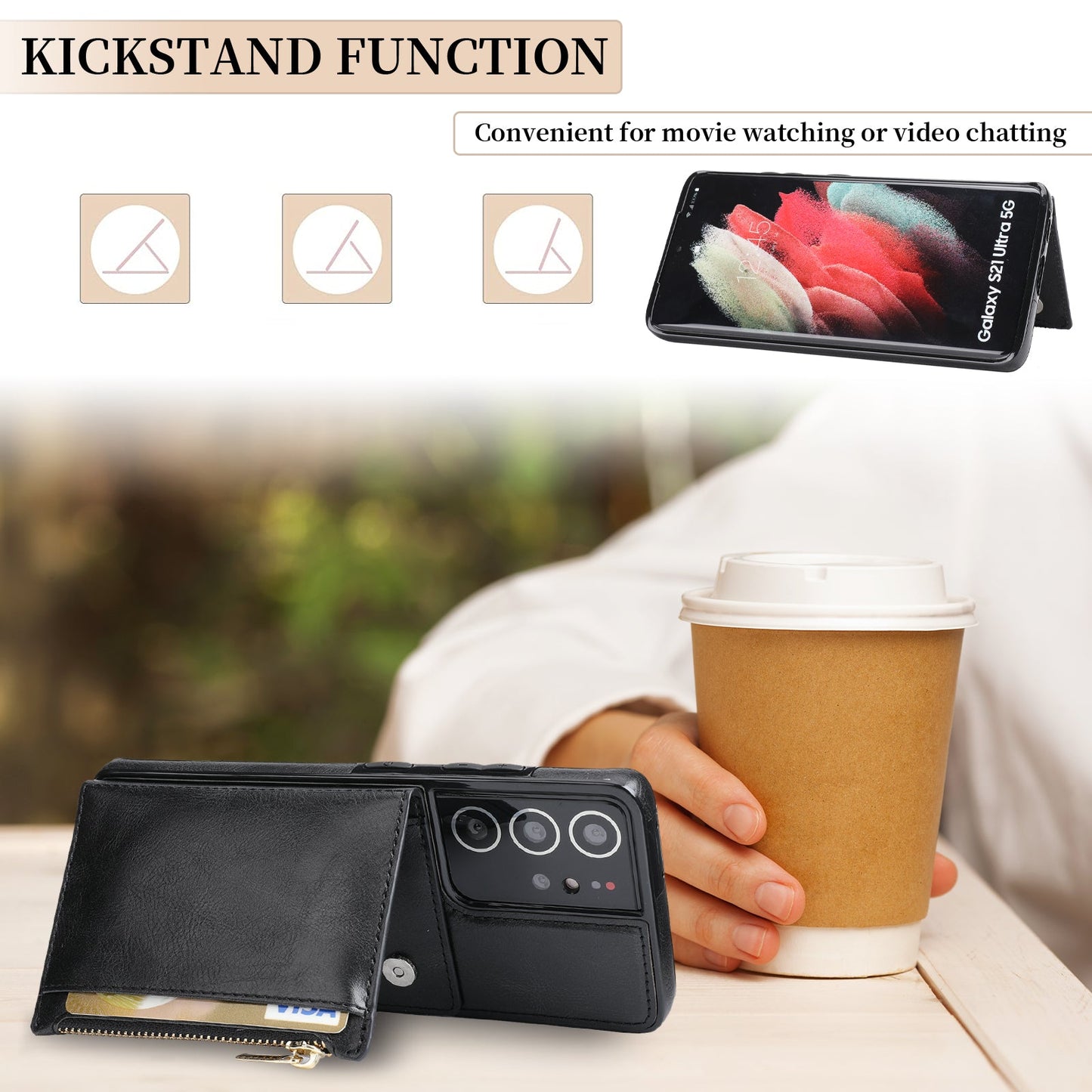 New Upgrade Multifunctional Wallet Zipper Phone Case  For Samsung S21 Ultra 5G