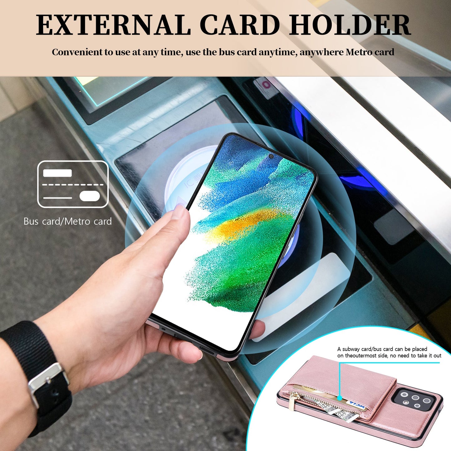Neues Upgrade Multifunktionale Brieftasche Reißverschluss Handyhülle für Samsung A72 5G