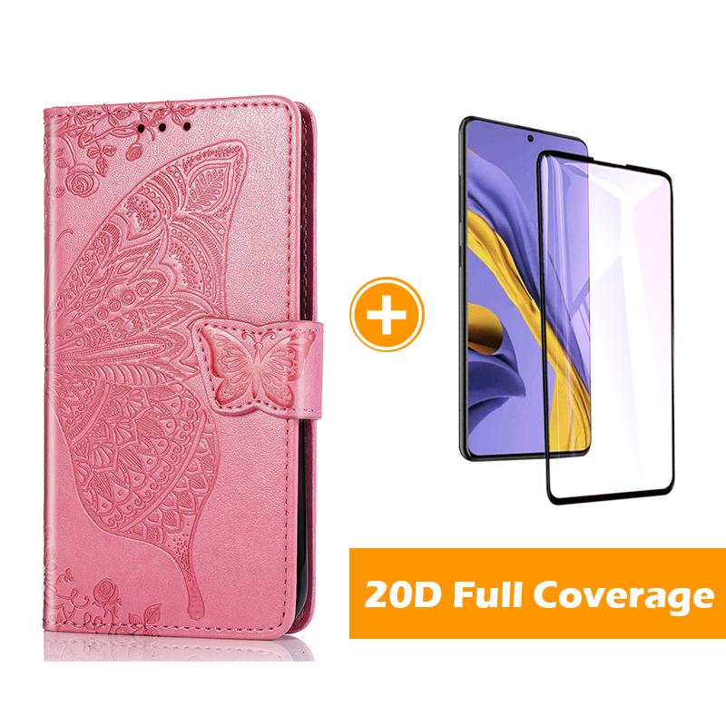 Étui portefeuille en cuir gaufré de luxe papillon pour Samsung A51/A71