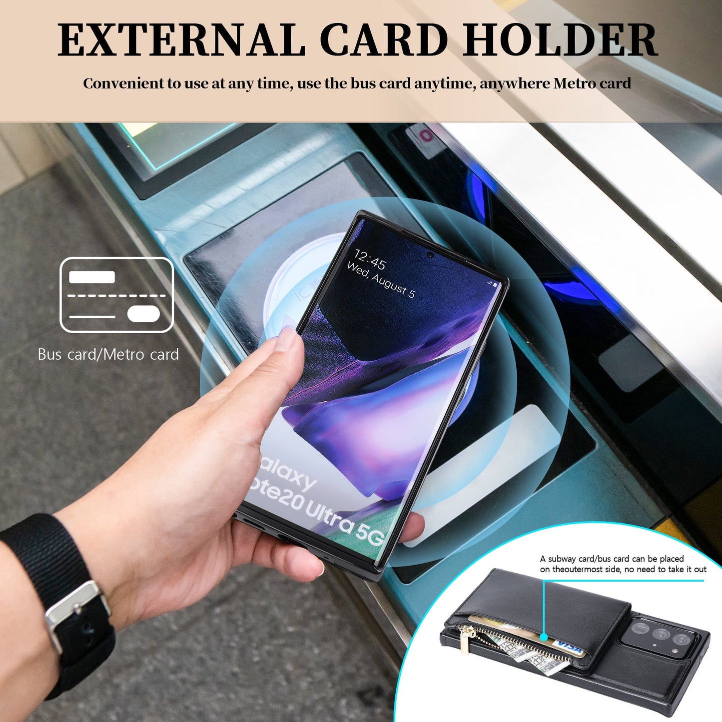 Neue Upgrade Multifunktions-Geldbörse Reißverschluss-Handyhülle für Samsung Note20 Ultra