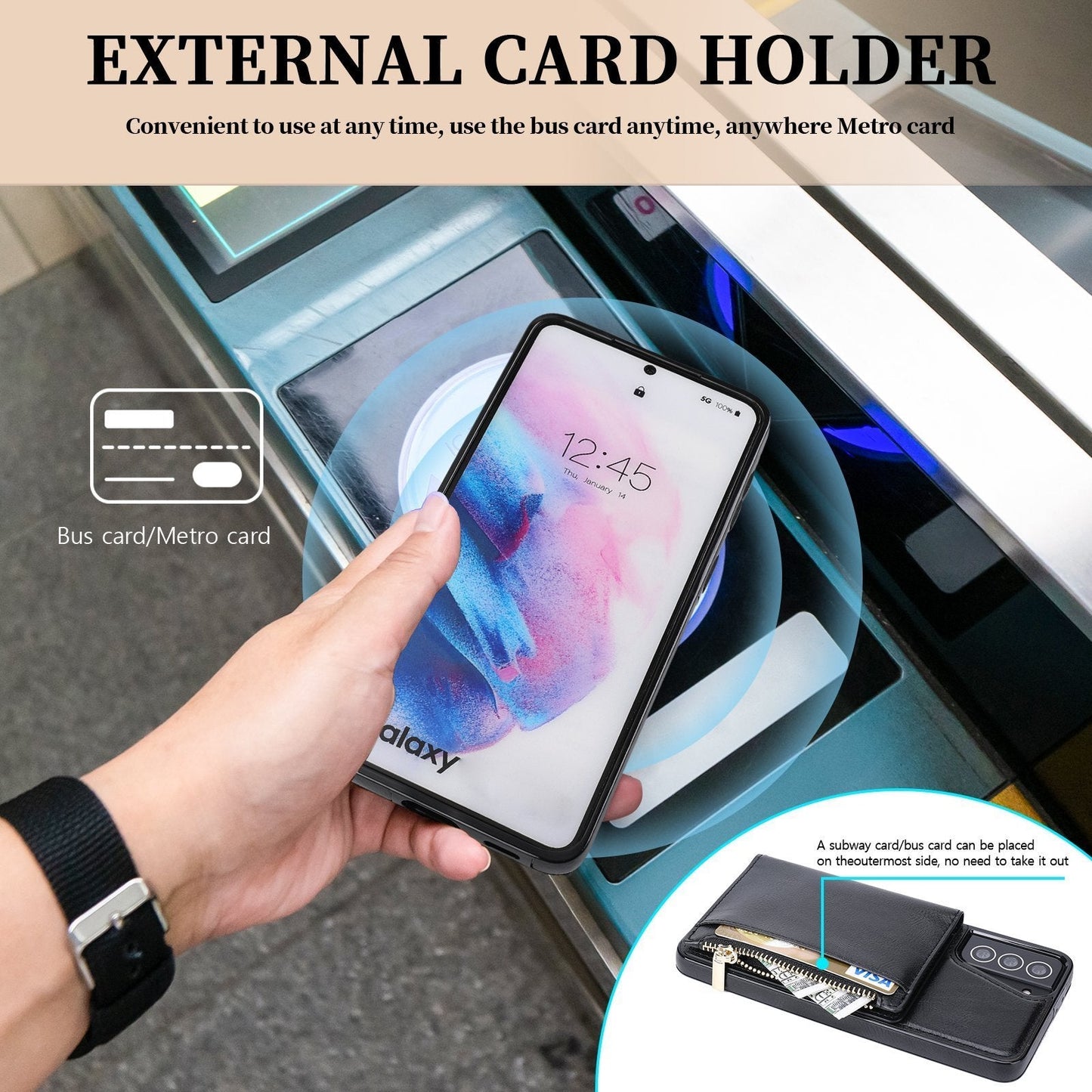 Neues Upgrade Multifunktionales Wallet-Reißverschluss-Handyhülle für Samsung S21 Plus 5G