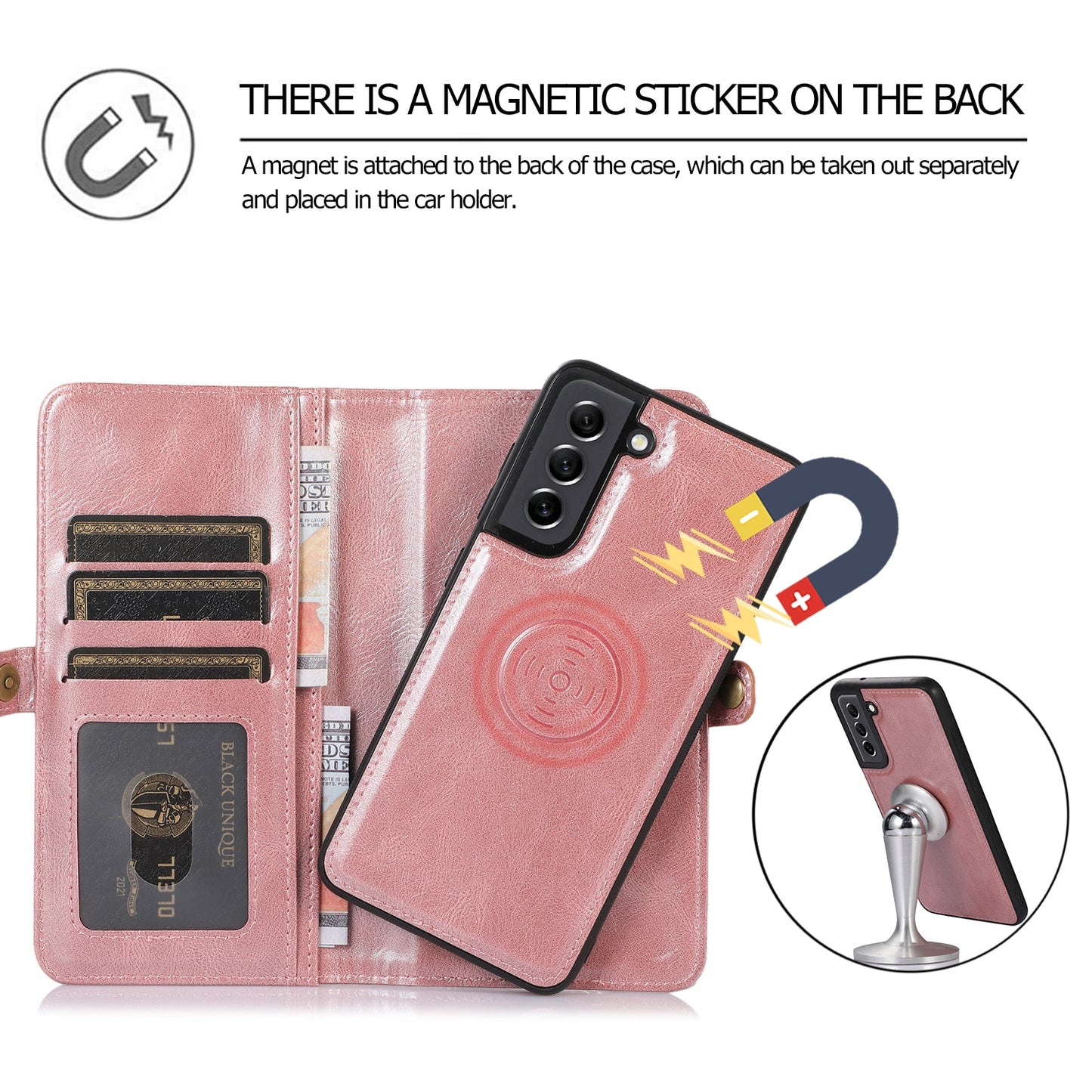 Multifunktionale, aufteilbare magnetische Handyhülle mit Brieftasche für Samsung S21FE