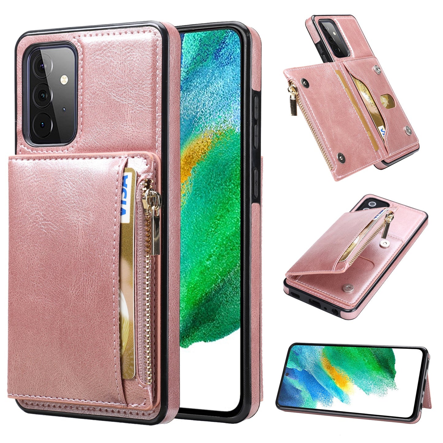 Neues Upgrade Multifunktionale Brieftasche Reißverschluss Handyhülle für Samsung A72 5G