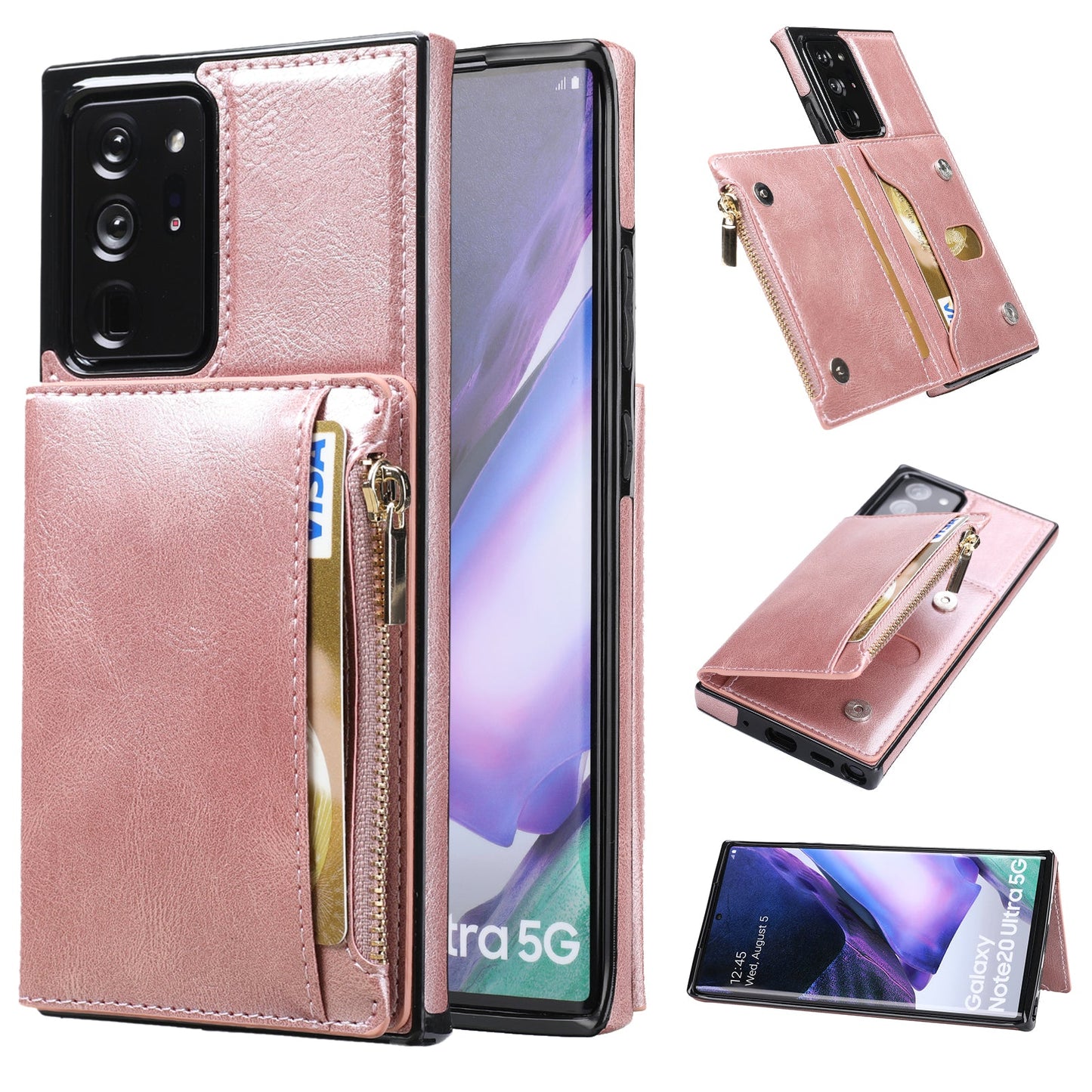 Neue Upgrade Multifunktions-Geldbörse Reißverschluss-Handyhülle für Samsung Note20 Ultra