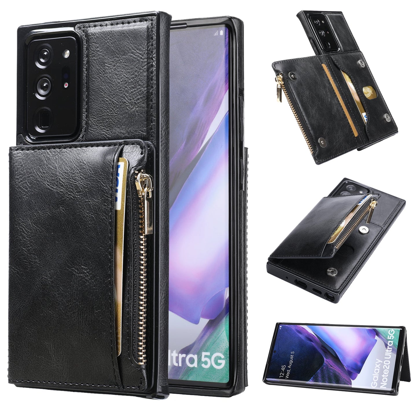Neue Upgrade Multifunktions-Geldbörse Reißverschluss-Handyhülle für Samsung Note20 Ultra
