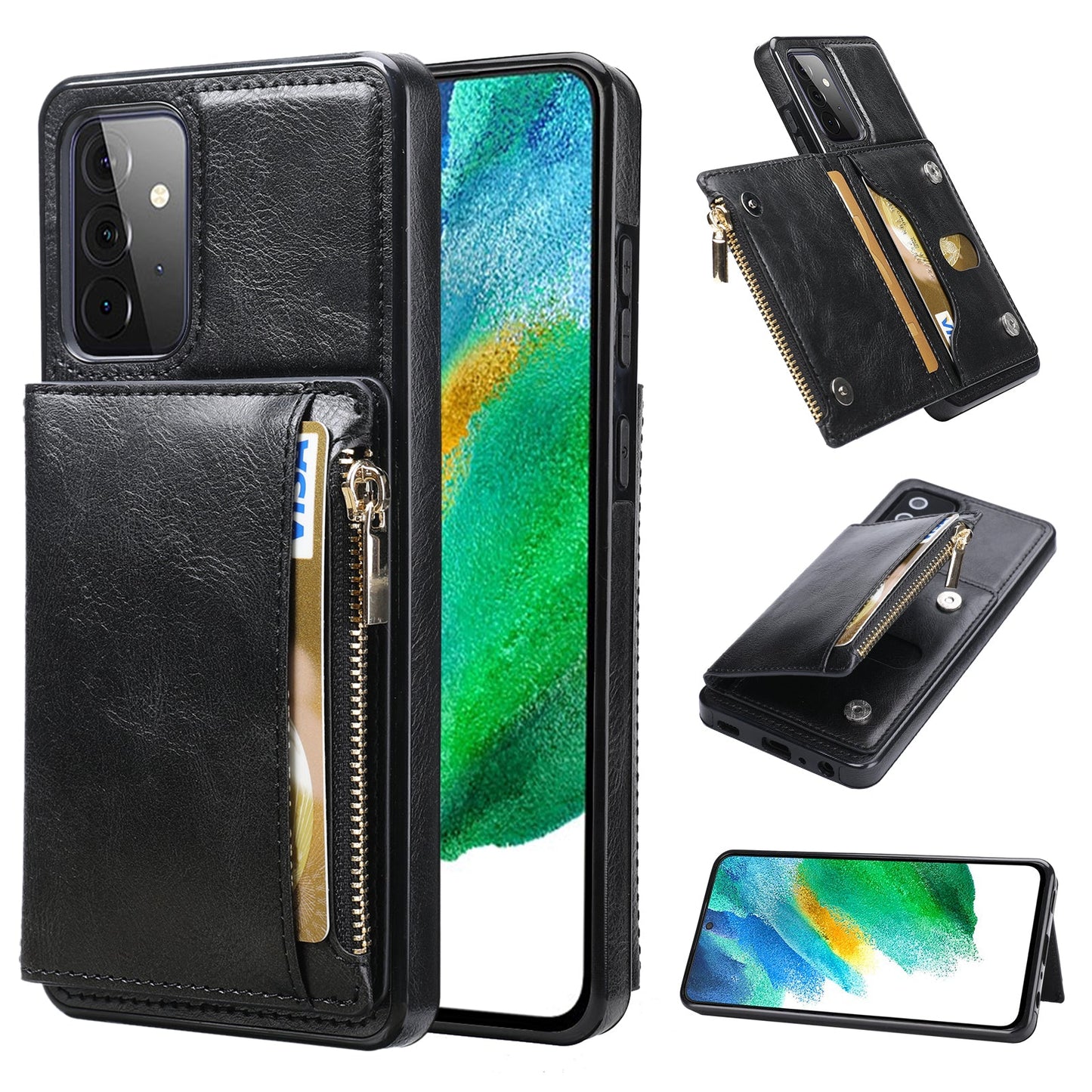 Neues Upgrade Multifunktionale Brieftaschen-Reißverschluss-Handyhülle für Samsung A52 5G
