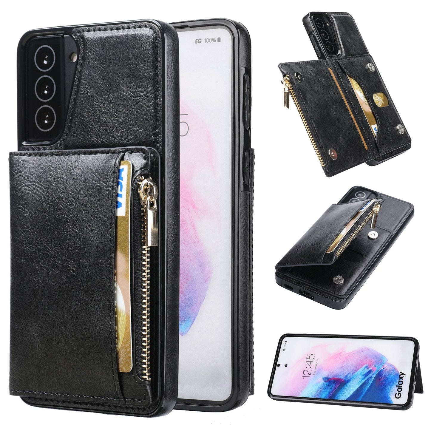 Nouvelle mise à niveau étui portefeuille multifonctionnel avec fermeture éclair pour téléphone Samsung