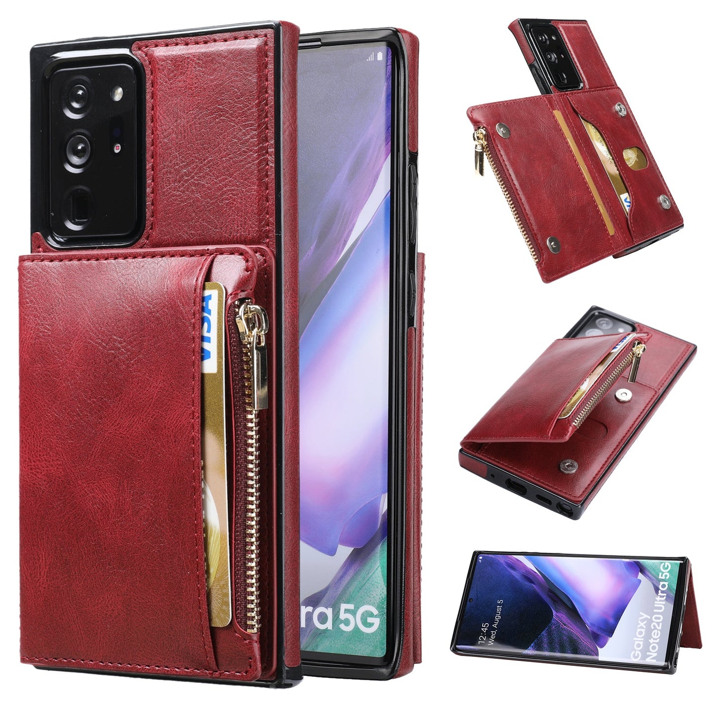 Neue Upgrade Multifunktions-Geldbörse Reißverschluss-Handyhülle für Samsung Note20 Ultra