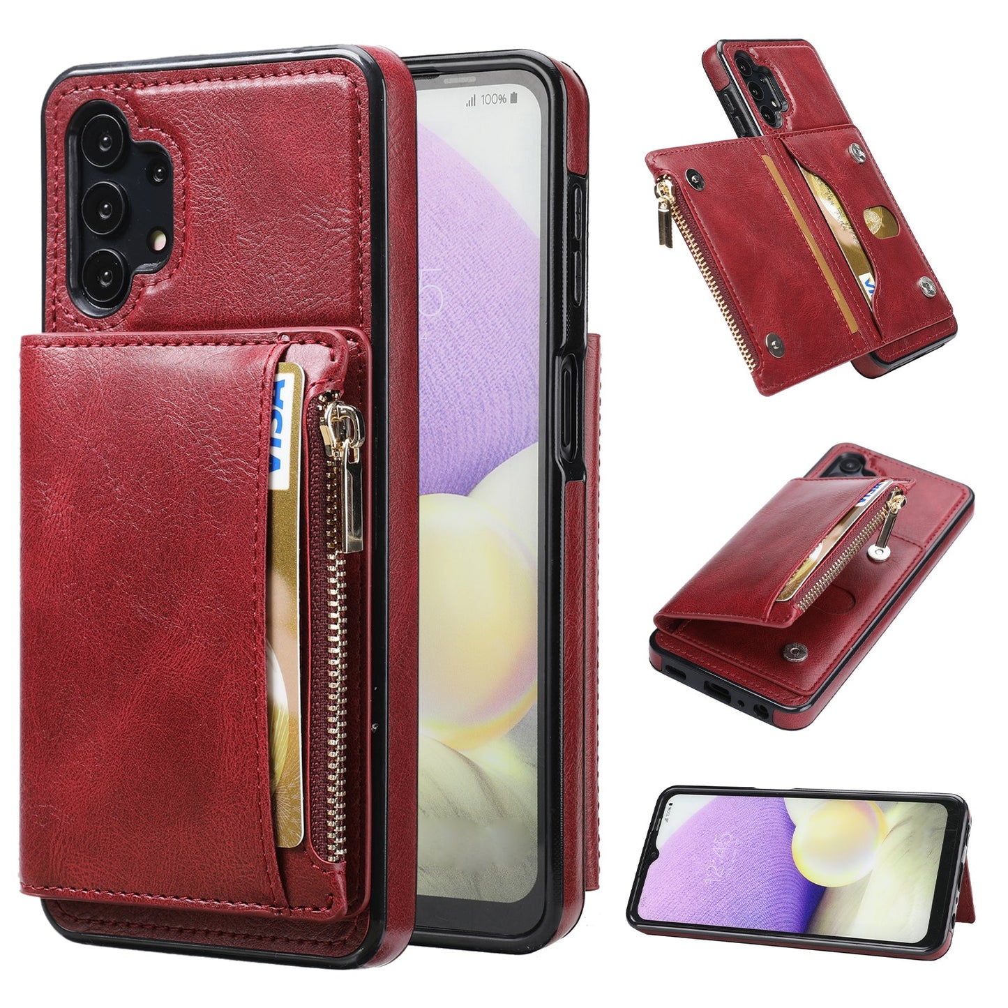 Neues Upgrade Multifunktionale Brieftaschen-Reißverschluss-Handyhülle für Samsung A32 5G